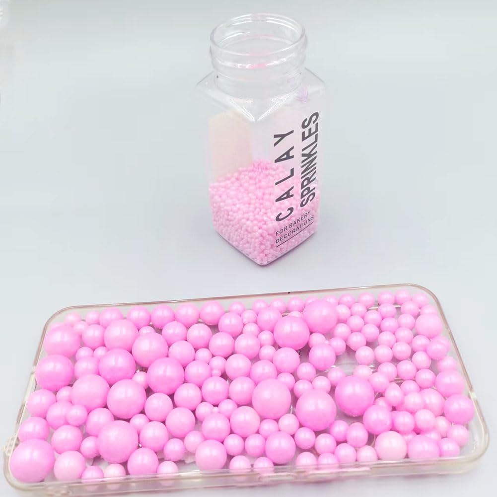 Edible Pearl Sugar Sprinkles Pink Candy Mixing Size Baking Edible Cake Decorations Cupcake Toppers Cookie Decorating Celebrations Wedding Valentines Easter Halloween Christmas Supplies 120g/ 4.23oz