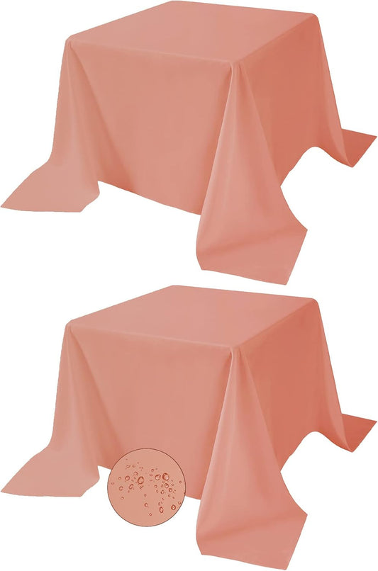 Fokitut 2 Pack Waterproof Square Tablecloth, 90x90 Inch, Stain Resistant and Wrinkle Polyester Table Cloth, Fabric Table Cover for Kitchen Dining, Wedding, Party, Holiday Dinner-Dusty Pink