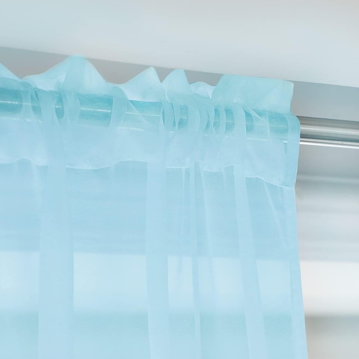 Window Lake Blue Sheer Curtains 145 Inches Long 2 Panels Sheer Curtain Basic Rod Pocket Panel for Bedroom Children Living Room Yard Kitchen