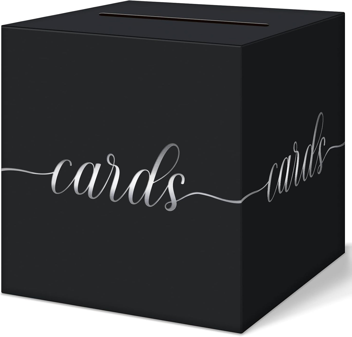 QIKSION Black Wedding Card Box, Silver Foil Gift Card Box for Party, Wedding Reception, Graduation, Birthday, Baby Shower, Raffle