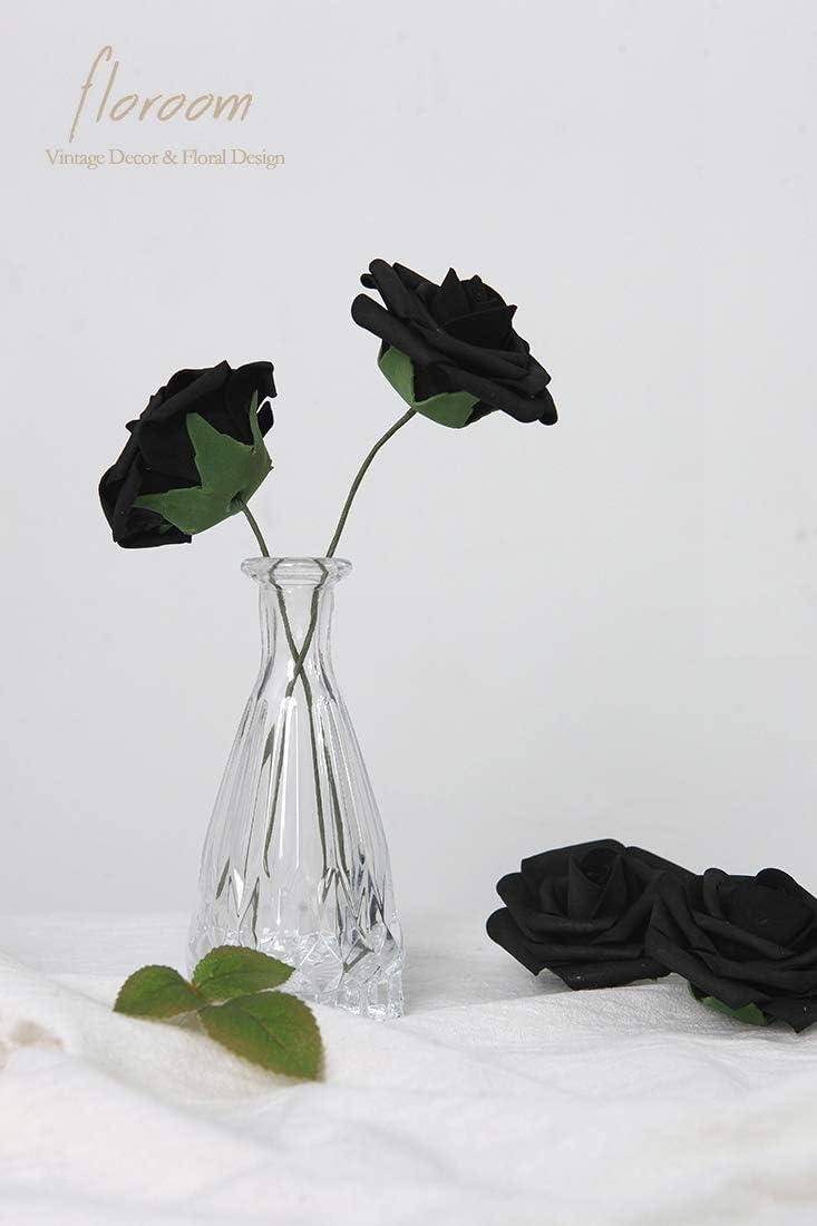 Floroom Artificial Flowers 25pcs Real Looking Black Foam Fake Roses with Stems for DIY Wedding Bouquets Centerpieces Arrangements Party Tables Home Halloween Decorations
