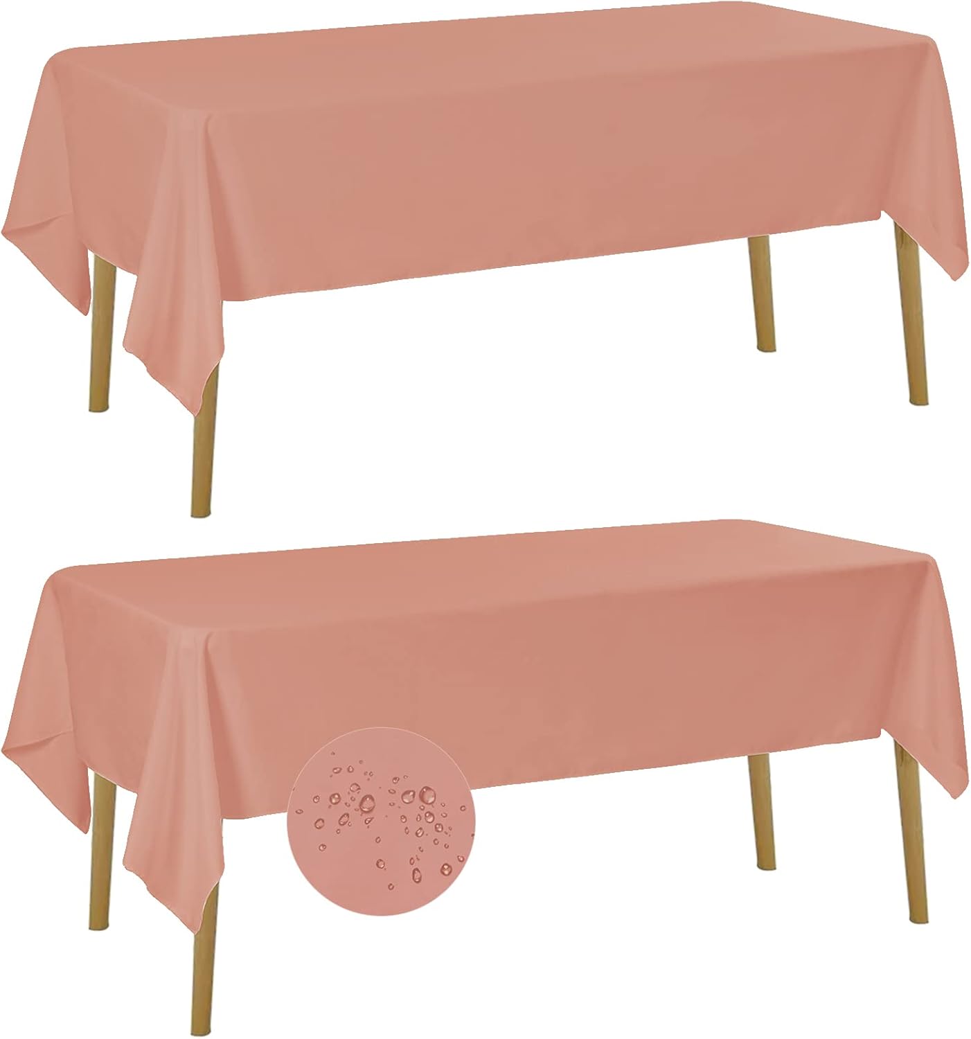 Fokitut 2 Pack Waterproof Rectangle Tablecloth, 60x84 Inch, Stain Resistant and Wrinkle Polyester Table Cloth, Fabric Table Cover for Kitchen Dining, Wedding, Party, Holiday Dinner-Dusty Pink