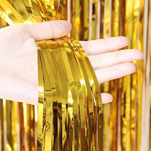 BEISHIDA 2 Pcs Gold Door Streamers Tinsel Curtain Party Streamers Backdrop Fringe Foil Wall Background for Birthday Halloween Christmas Wedding Party Decoration(3.28 ft x 6.56 ft)