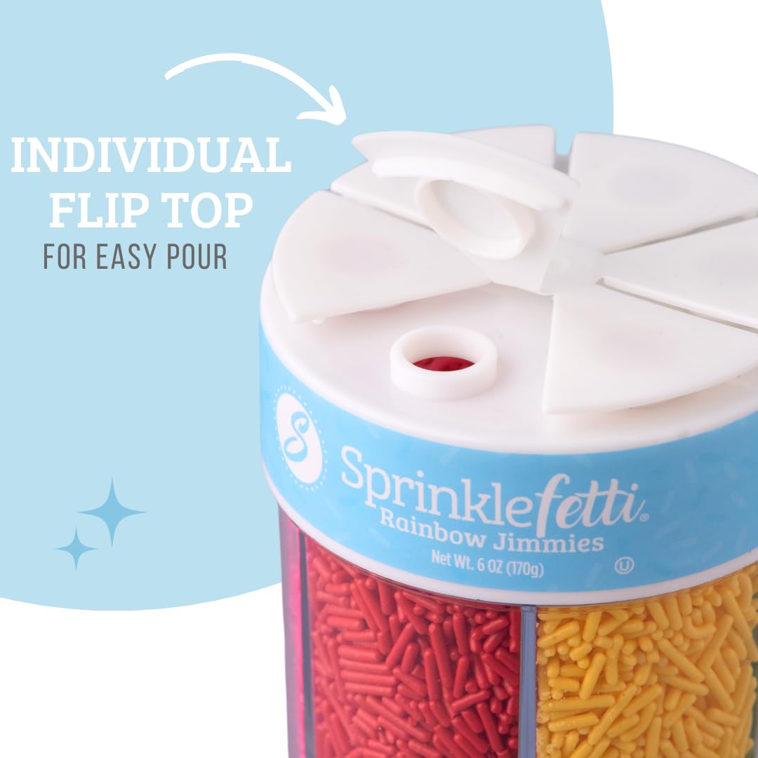 Sweets Indeed Sprinkles 6 Cell Edible Sprinkle Mix Jimmies Perfect for Cake Decorations Baking Ice Cream Cookies Cupcake Topper (Rainbow Jimmies)