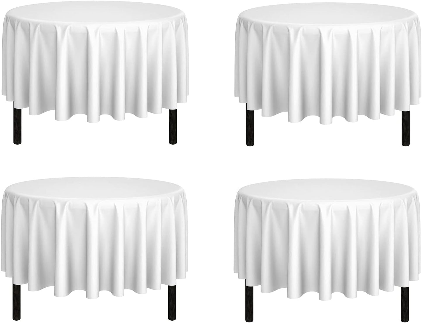 Pomp White 90" Inch Round Premium Polyester Tablecloth (4 Pack) | Wrinkle + Stain Resistant Easy Care Fabric | Fits Round or Circle Table