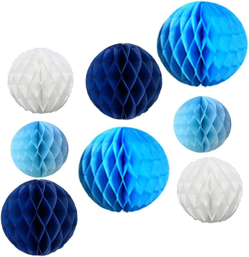 8pc Honeycomb Balls Party Decorations 6''8''10''12''Tissue Paper Pom Poms Flower Balls Hanging Paper Honeycomb Balls for Party Baby Shower Birthday Wedding Nursery Wall Decor Blue Set