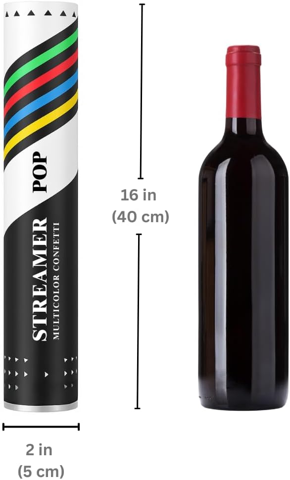 16" STREAMERS Confetti Cannons - 6Pack Biodegradable Colorful Streamers Confetti Party Poppers, No Mess, Loud POP|Up to 40ft, Wedding, Birthday Red/Blue/Purple/Yellow/Green/Rainbow