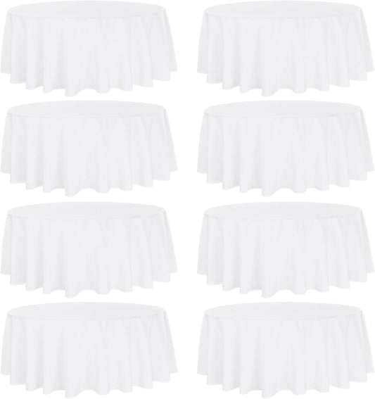 8 Pack Premium Round Tablecloth 108 Inch Round Table Covers Washable Polyester Fabric Round Table Clothes for Wedding Party Reception Banquet Buffet Restaurant (White, 108 Inch)