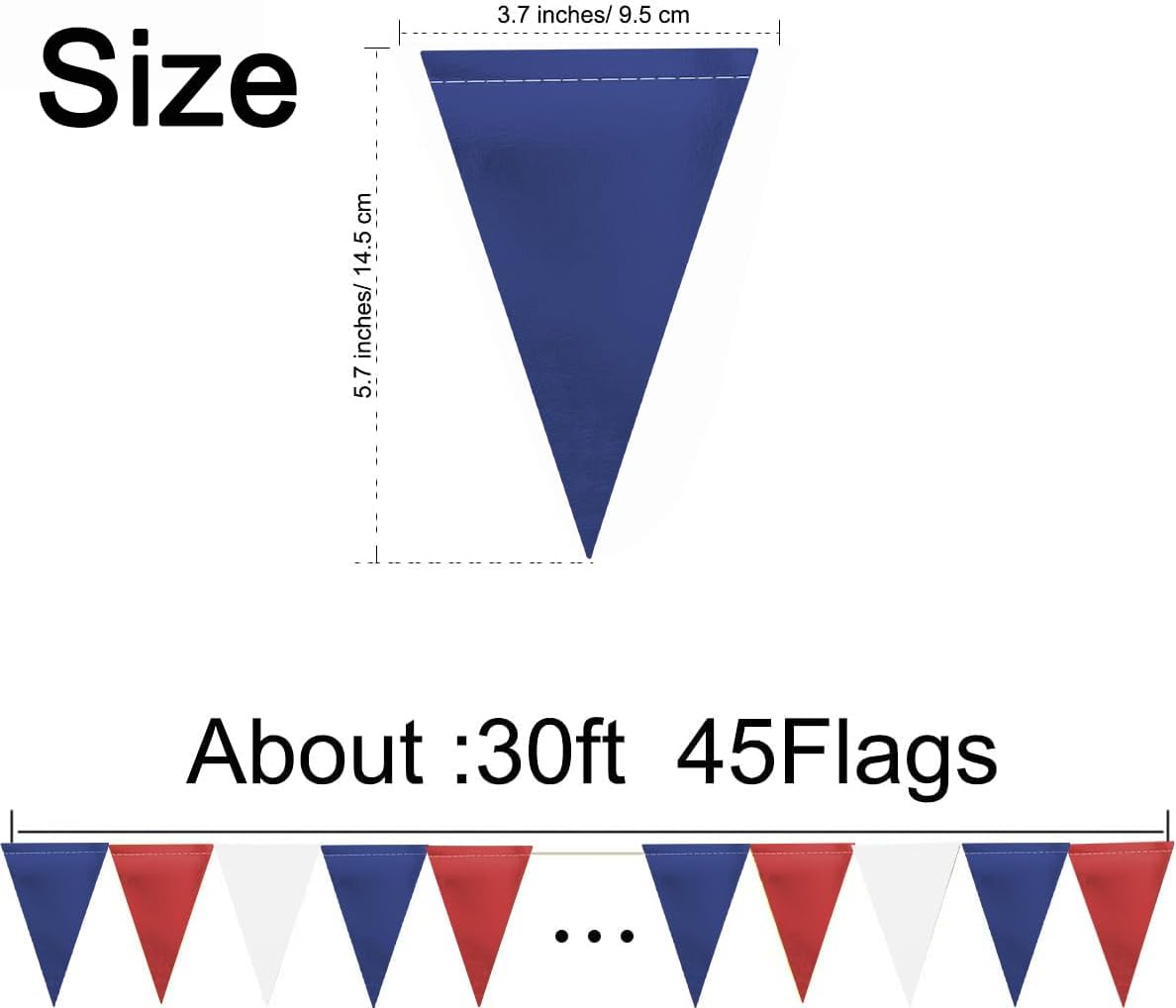 MerryNine Triangle Flag Bunting Banner, 3 Pack Vintage Style Pennant Banner for Wedding, Baby Shower, Event & Party Supplies 45pcs Flags (Red Blue White)