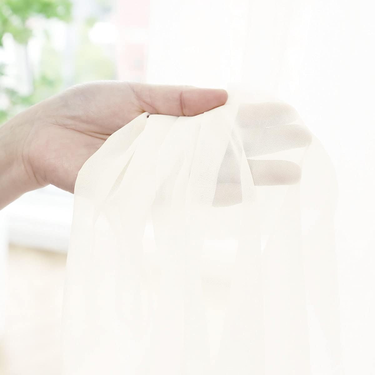 Window Beige Sheer Curtains 60 Inches Width 95 Inches Long 2 Panels Sheer Curtains Clear Curtains Basic Rod Pocket Panel for Home/Living Room/Bedroom/Kids Room