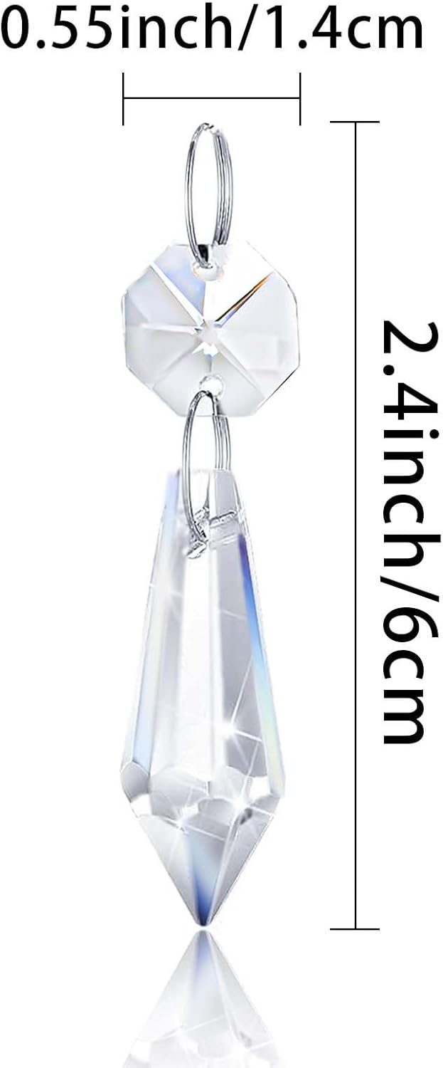 50PCS Premium Clear Crystal Teardrop Prism 2.4" -Crystal Glass Baroque Chandelier Pendant Drop Loose Beads Suncatcher for Holiday Party/Home/Window Decoration/Chandelier Replacement Parts