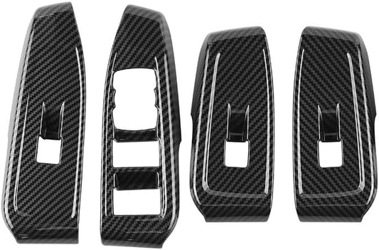4pcs Carbon Fiber Style Front Rear Doors Window Glass Lift Switch Panel Cover Decorative Sticker Protection Car Interior Accessories for 2023 2024 2025 Ford Ranger KT14