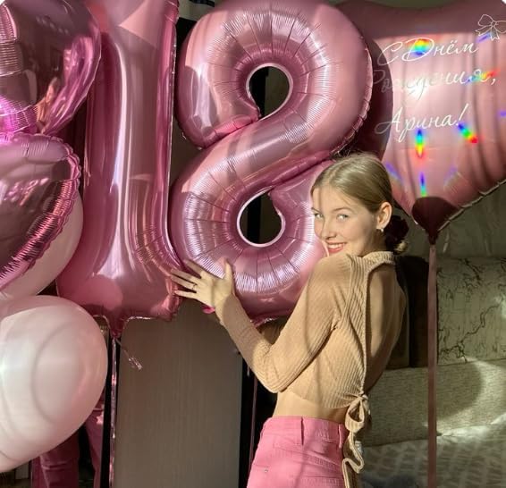 Pearlescent Pink Foil Number 8 Balloon 40 Inch, Helium Mylar Eight Number 8 18 28 38 48 58 80 88 Birthday Balloons, 8th Pearl Pink Women Men Wedding Anniversary, Graduations Party Supplies