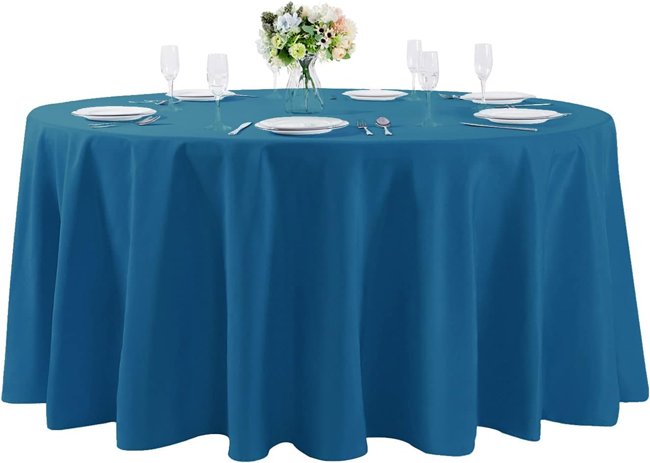 120 inch Round Tablecloth Washable Polyester Table Cloth Decorative Table Cover for Wedding Party Dining Banquet（120 inch, Mediterranean Blue）