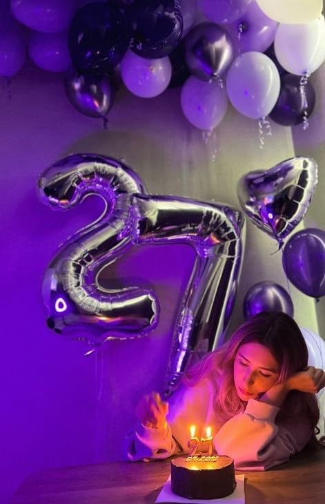 Silver Number 27 Birthday Balloon 40 Inch, Digital Balloons for 27 Party Celebration Decorations Supplies, Mylar Foil Numbers Balloon for 27 Wedding Anniversary