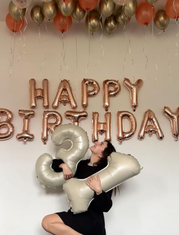 Cream White Large 3 Number Balloon 40 Inch, 3 13 23 30 33 36 38 Cream White Birthday Party Decorations, Number Three Foil Balloons for Anniversary Party Graduations Celebration Supplies