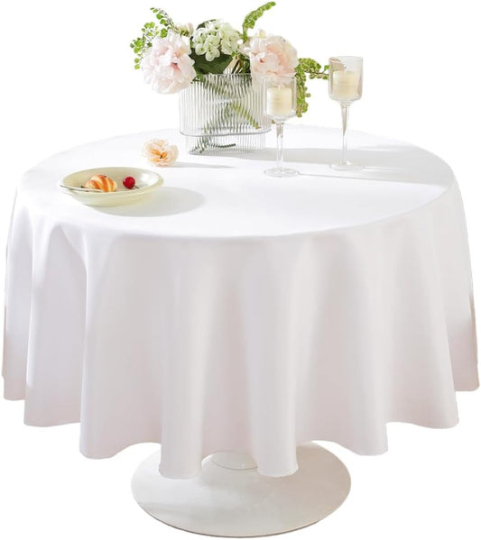 Craft And Party Round Tablecloth, 90 Inch White Tablecloth, Polyester Fabric Washable Table Cloth for Home, Party, Wedding or Restaurant Use.