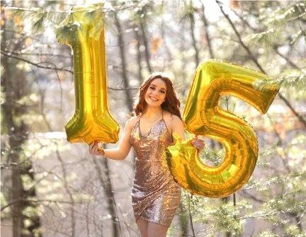 Large Gold 40 Inch Birthday Number 15 51 Balloon, 15th 51 Birthday Anniversary Celebration Decorations, Foil Mylar Helium Numbers 15 Balloons Girl Boy Party Supplies