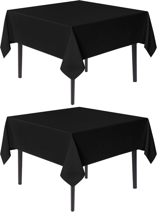 sancua Black Square Tablecloths 70x70 Inch, 2 Pack - Fabric Table Cloth for Square or Round Tables, Washable Polyester Table Cover for Outdoor Party, Birthday, Decorative Display Tables