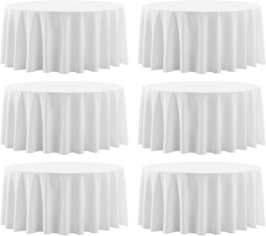 Round Tablecloth 132 Inch 6 Pack White Tablecloths Washable Decorative Linen Polyester Table Clothes Cover for Dining Table Banquets Buffet Parties and Wedding