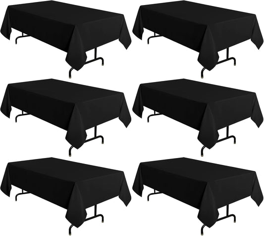 sancua 6 Pack Black Tablecloth 60 x 120 Inch, Rectangle Table Cloth for 8 Feet Tables - Stain and Wrinkle Resistant Washable Polyester Table Cover for Dining Tables, Buffet Parties and Camping