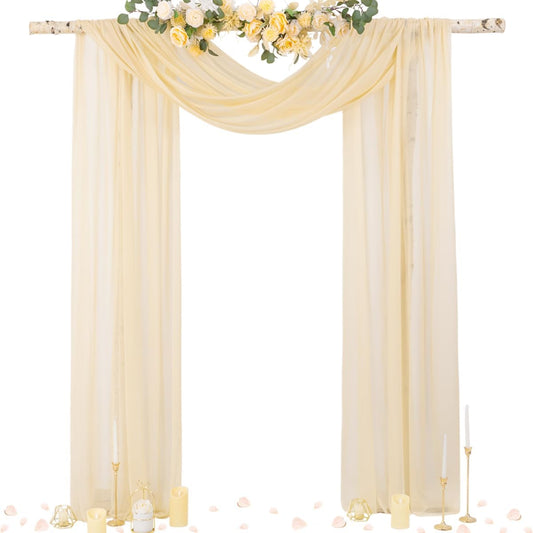 Socomi Champagne Sheer Wedding Arch Draping Fabric 29" x 20Ft 4 Panels Outdoor Curtain Drapes Extra Long for Bridal Baby Shower Ceremony Birthday Party Decor