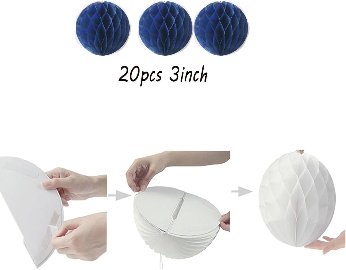 20pcs Honeycomb Decoration Paper Flower Balls Tissue Paper Pom Poms for Birthday Wedding Home Decor (3inch, Royal Blue)