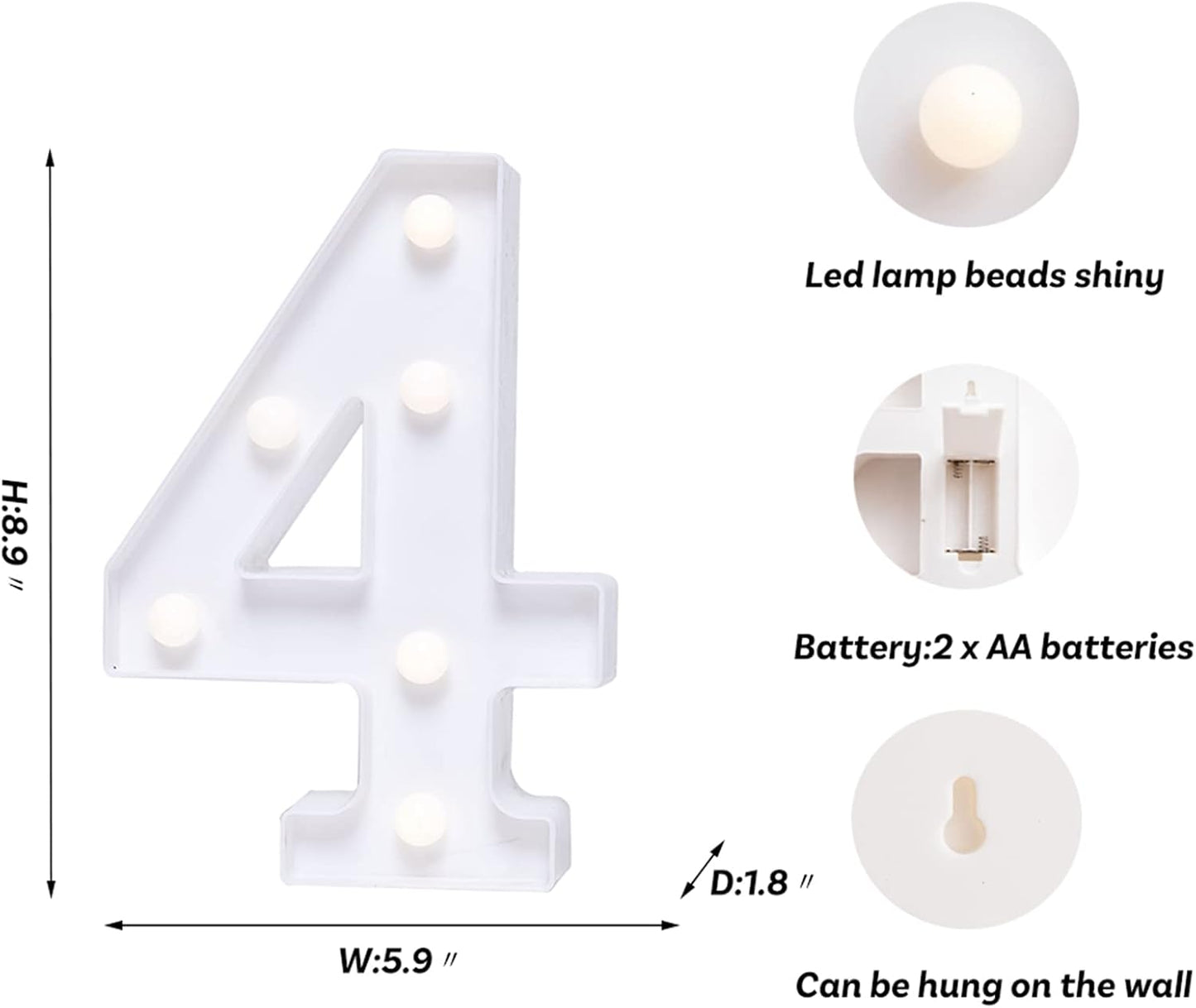 Foaky Marquee Light Up Number Sign, Plastic LED Lamp for Night Light, Wedding, Birthday Party, Christmas Home Bar Decoration(4)