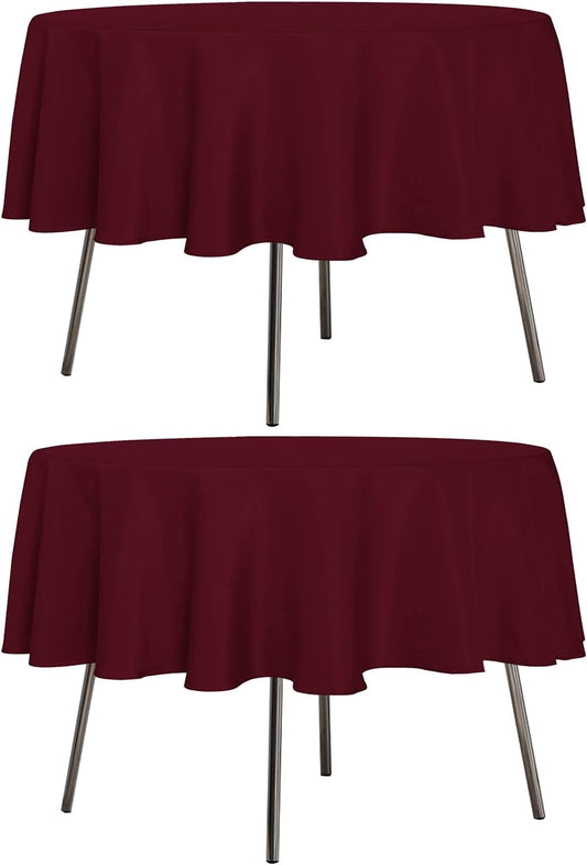 sancua 2 Pack Round Tablecloth 70 Inch Burgundy, Stain and Wrinkle Resistant Table Cloth - Washable Polyester Table Cover for Dining Tables, Buffet Parties and Camping