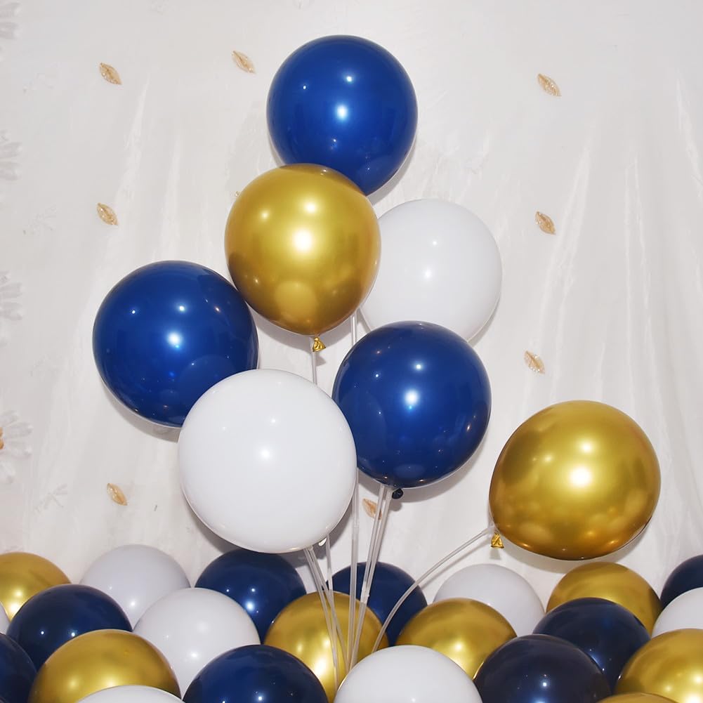 300 Pack Navy Blue Gold and White Balloons 5 Inch Metallic Latex Bulk Small Balloon Arch Garland Kit for Birthday Wedding Bridal Baby Shower Supplies Graduation Party Decorations