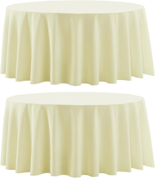 Round Tablecloth 2 Pack 108 Inch Ivory Tablecloths Washable Decorative Linen Polyester Table Clothes Cover for Dining Table Banquets Buffet Parties and Wedding