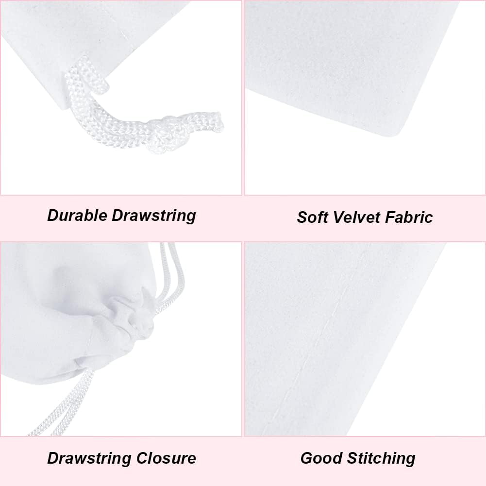 Shintop Velvet Bags, 10pcs 3x4inch Drawstring Gift Bags Jewelry Pouch for Wedding Favor Birthday Party (White)