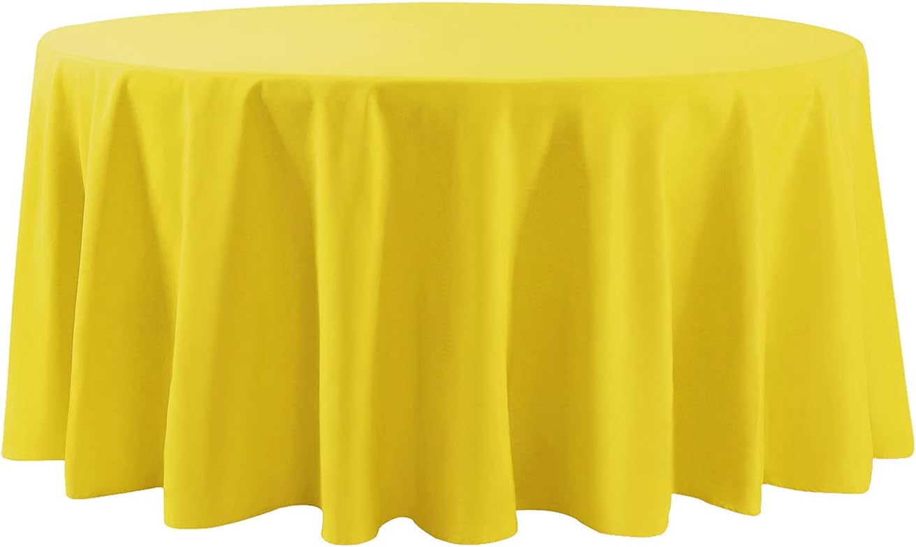 132 inch Round Tablecloth Washable Polyester Table Cloth Decorative Table Cover for Wedding Party Dining Banquet（132 inch, Yellow）