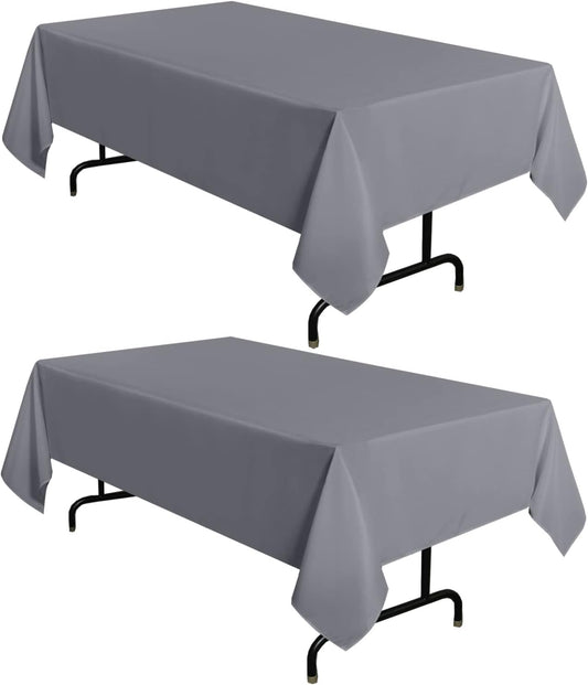 sancua 2 Pack Light Grey Tablecloth 60 x 84 Inch, Rectangle 4 Feet Table Cloth - Stain and Wrinkle Resistant Washable Polyester Table Cover for Dining Tables, Buffet Parties and Camping