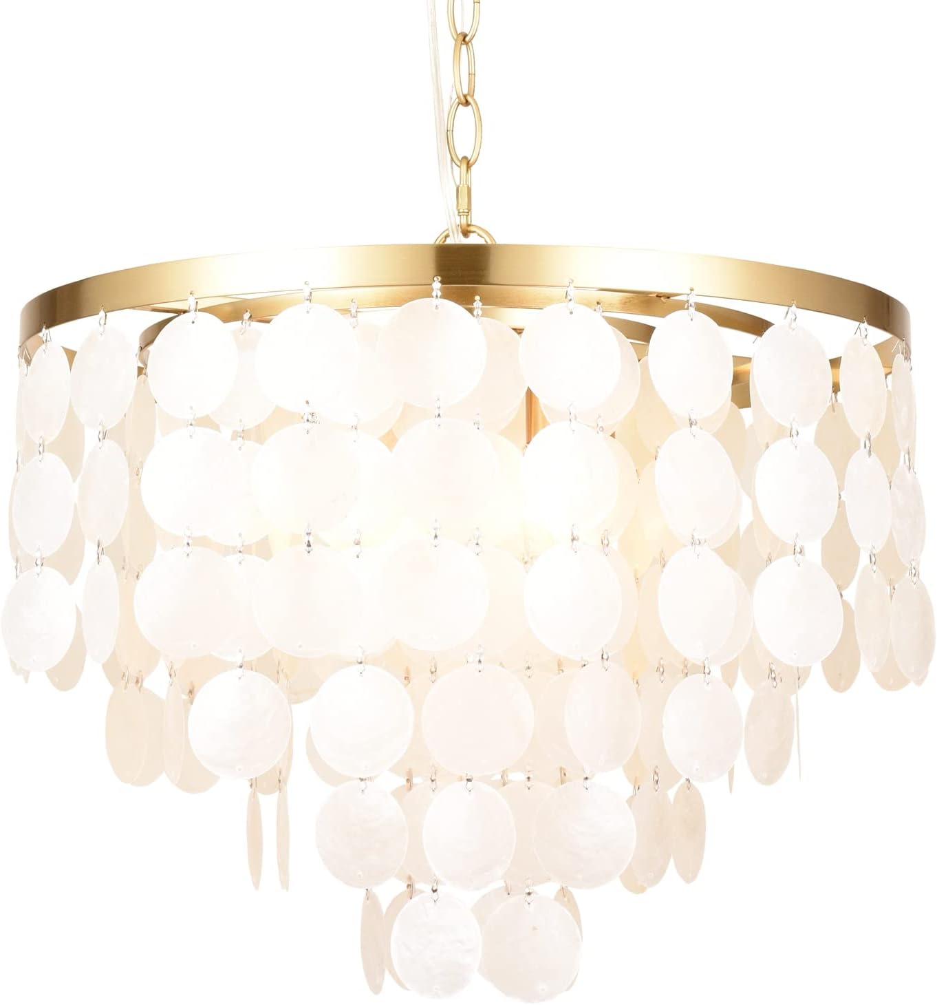 ALICE HOUSE 18.2" White Shell Chandeliers, Brushed Brass Finish, Coastal Kitchen Island Light Fixture, 4 Light Modern Pendant Light for Dining Room, Entryway and Bedroom, ETL Listed, AL2608-P4