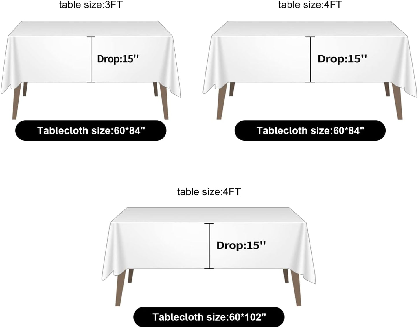 Ascoza 2pack 60x84 Inch White Rectangular Tablecloth 4 Feet Table Cloth in Polyester Fabric for Wedding/Banquet/Restaurant/Parties