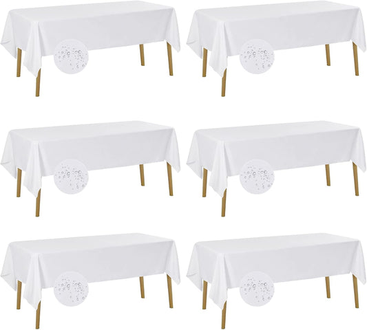 Fokitut 6 Pack Waterproof Rectangle Tablecloth, 60x120 Inch,Stain Resistant and Wrinkle Polyester Table Cloth, Fabric Table Cover for Kitchen Dining, Wedding, Party, Holiday Dinner-White