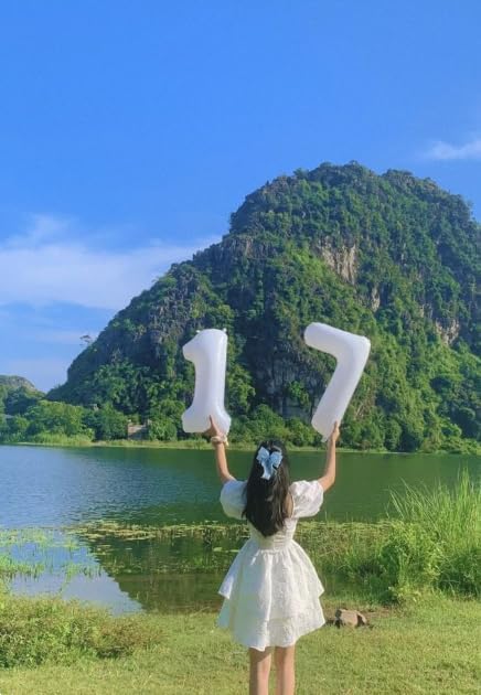 Digital Number 7 White Birthday Balloon 40 Inch, Foil Balloons for 7 17 27 70 77 Party Decorations Supplies, White Mylar Numbers Balloon for Seven Wedding Anniversary