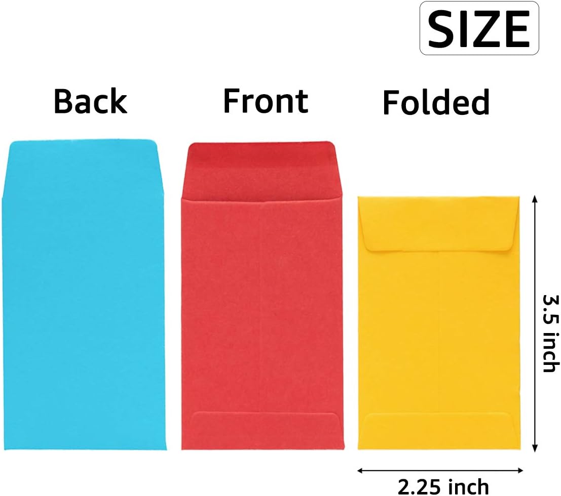 100 Pieces Colorful Small Coin Envelopes Self-Adhesive Seed Envelopes Mini Parts Small Items Storage Packets Envelopes for Garden, Office or Wedding Gift (2.25×3.5 inch)