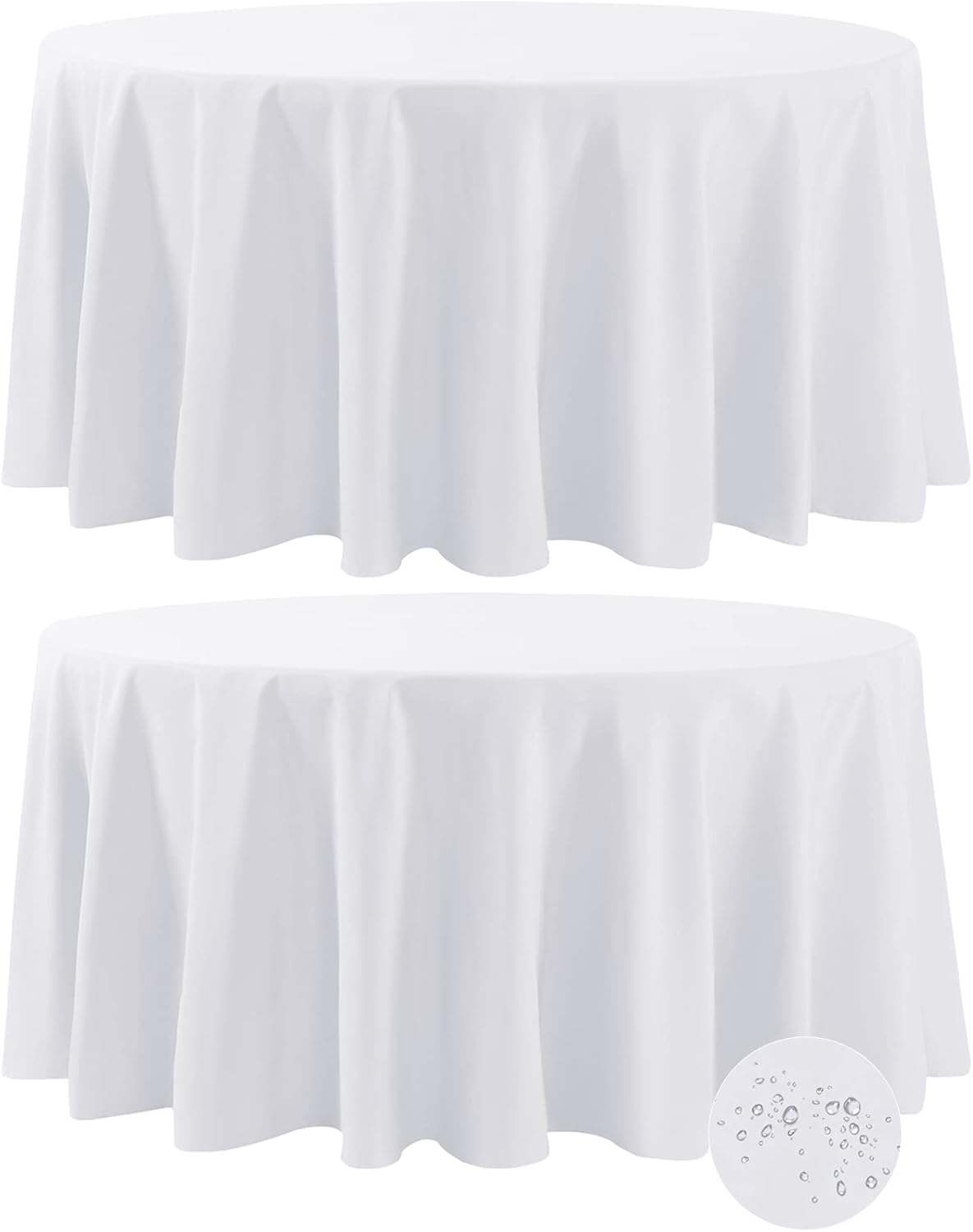 Fokitut 2 Pack Waterproof Round Tablecloth, 120 Inch, Stain Resistant and Wrinkle Polyester Table Cloth, Fabric Table Cover for Kitchen Dining, Wedding, Party, Holiday Dinner-White