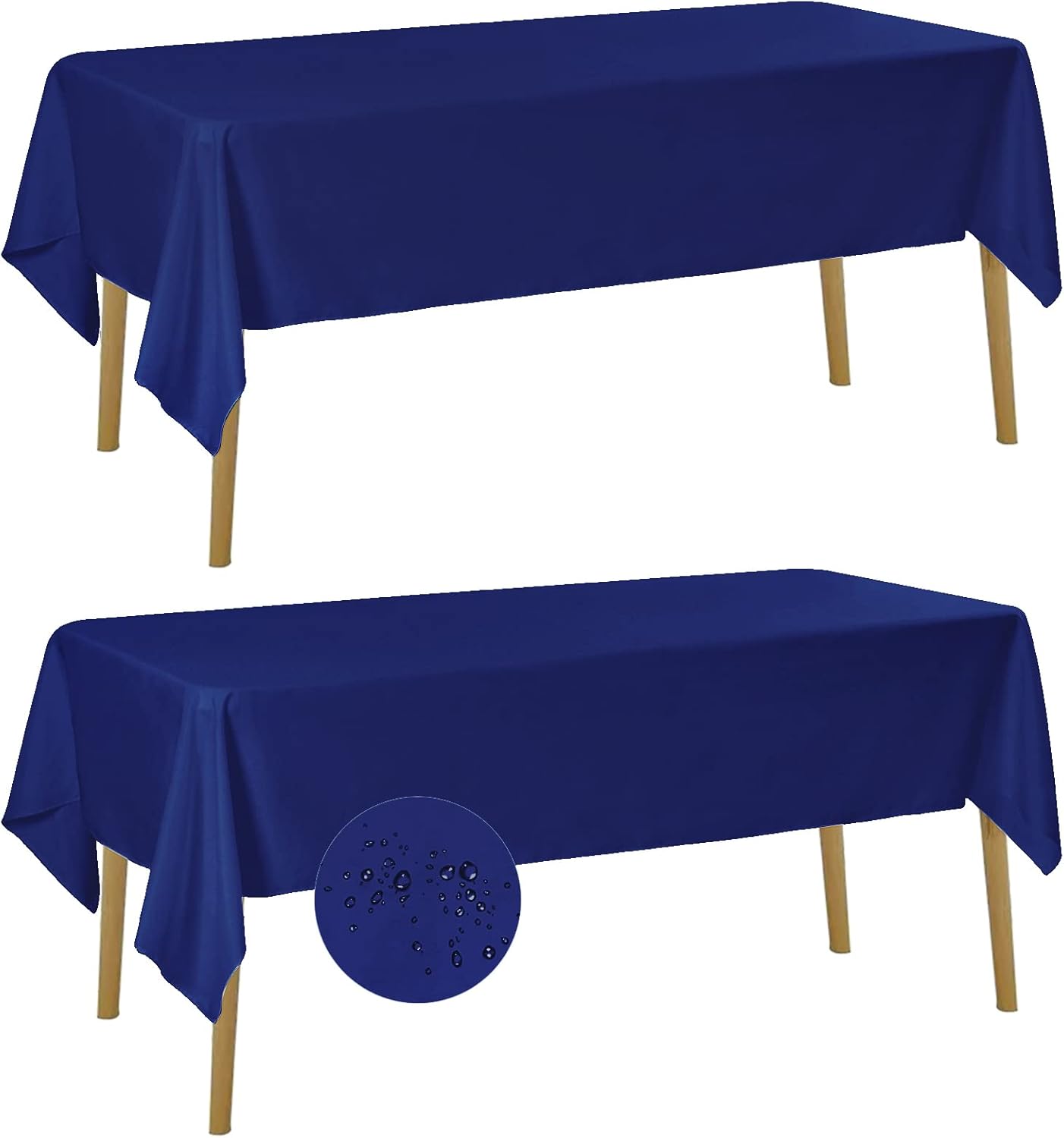 Fokitut 2 Pack Waterproof Rectangle Tablecloth, 60x84 Inch, Stain Resistant and Wrinkle Polyester Table Cloth, Fabric Table Cover for Kitchen Dining, Wedding, Party, Holiday Dinner-Royal Blue