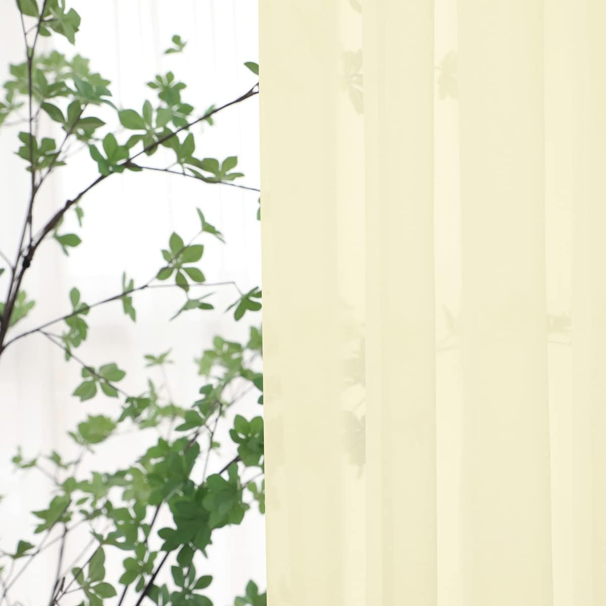 Window Light Yellow Sheer Curtains 84 Inches Long 2 Panels Sheer Curtain Basic Rod Pocket Panel for Bedroom Children Living Room Yard Kitchen (Light Yellow, 52" W x 84" L | 2 pcs)