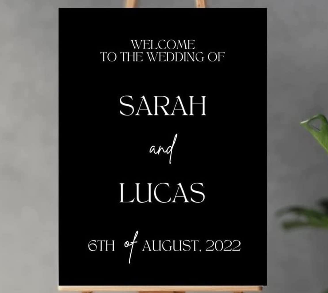 Black Plastic Wedding Welcome Sign, Wedding Signs, Welcome Wedding Sign