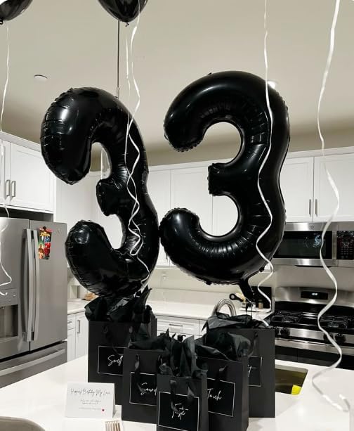 40 Inch Black 3 Large Number Balloon, 3 13 23 30 33 36 38 Black Birthday Party Decorations, Numbers Three Foil Balloons for Anniversary Graduations Celebration Supplies