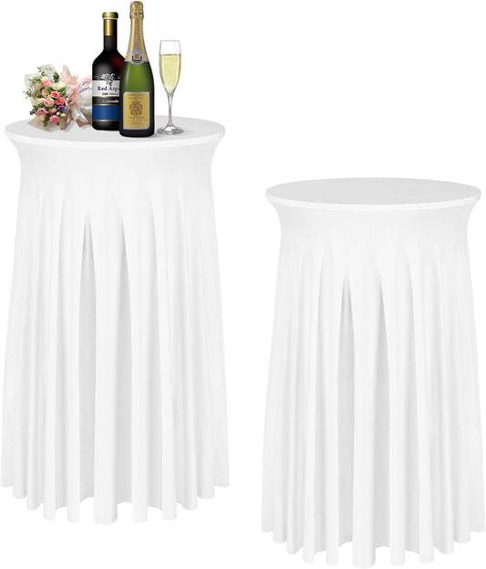Cocktail Table Covers - 2 Pack 32"x 43" White Cocktail Table Tablecloth with Natural Wavy Round Skirt for Bar Wedding Party Banquet