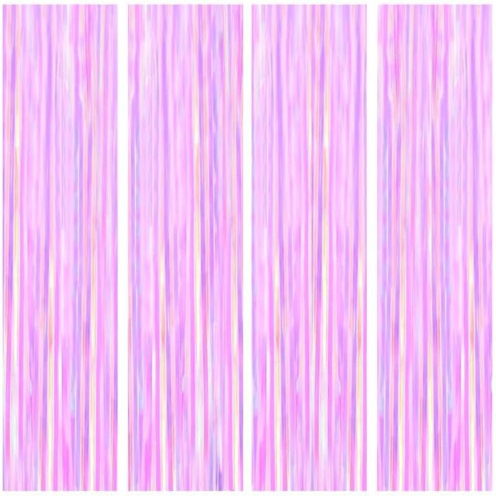BTSD-home 4 Pack Iridescent Transparent Purple Foil Fringe Curtain, Metallic Photo Booth Tinsel Backdrop Door Curtains for Wedding Birthday Baby Shower Bachelorette Party Decorations(8ft x 3ft)