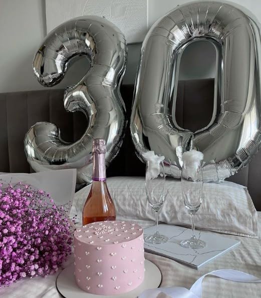 40 Inch Silver 13 Large Number Balloon, 13 31 Silver Birthday Party Decorations, Number 13 Foil Balloons for Anniversary Party Graduations Celebration Supplies