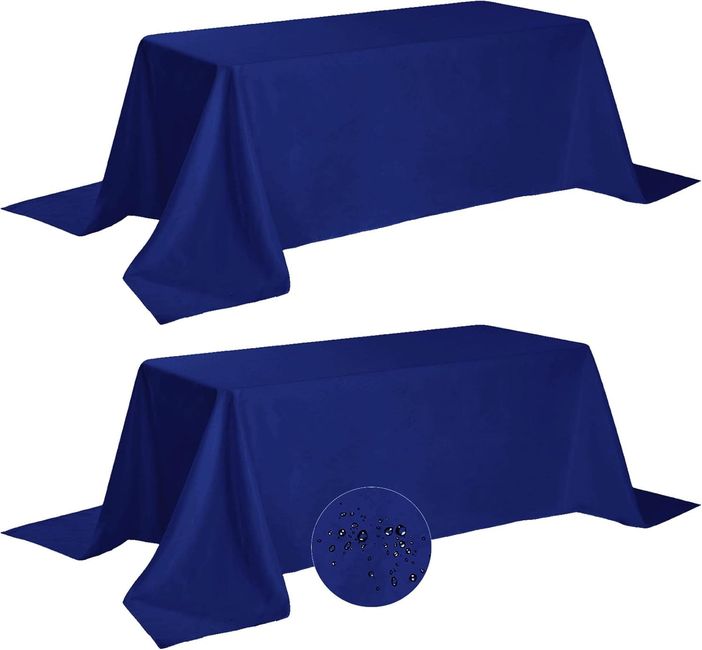 Fokitut 2 Pack Waterproof Rectangle Tablecloth, 90x156 Inch,Stain Resistant and Wrinkle Polyester Table Cloth, Fabric Table Cover for Kitchen Dining, Wedding, Party, Holiday Dinner-Royal Blue