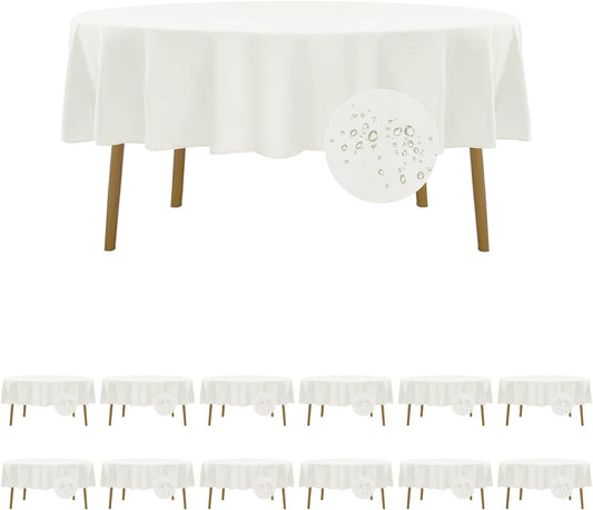Fokitut 12 Pack Waterproof Round Tablecloth, 90 Inch, Stain Resistant and Wrinkle Polyester Table Cloth, Fabric Table Cover for Kitchen Dining, Wedding, Party, Holiday Dinner-Ivory