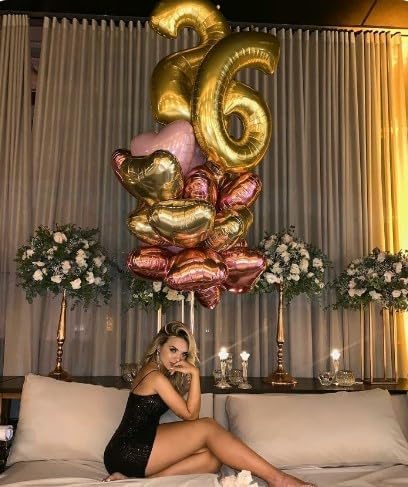 40 Inch Gold Mylar Foil Number 6 Birthday Balloon, Digital Balloons for 6 16 Boy Girl Party Decorations Supplies, Big Helium Balloon Numbers for 26 36 46 60 66 Men Women Anniversary